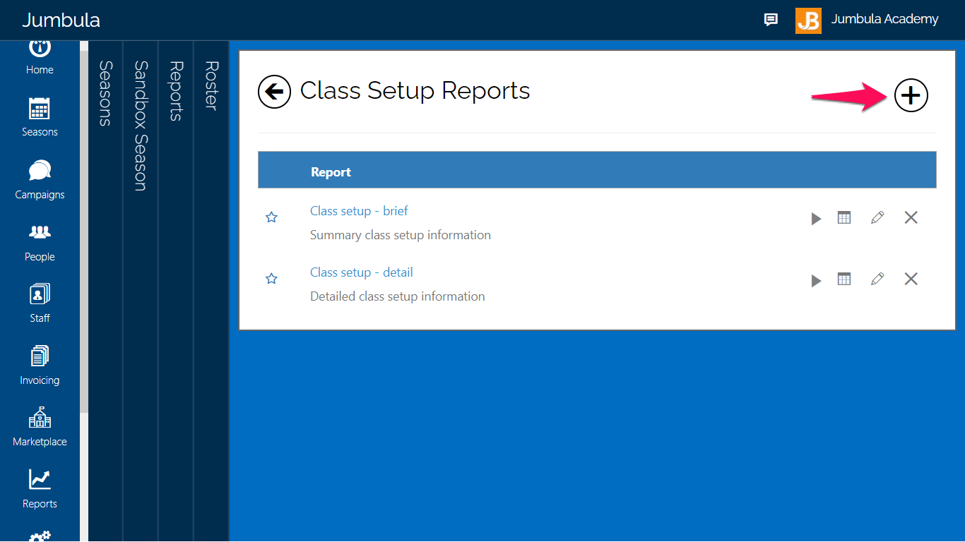 add class setup report