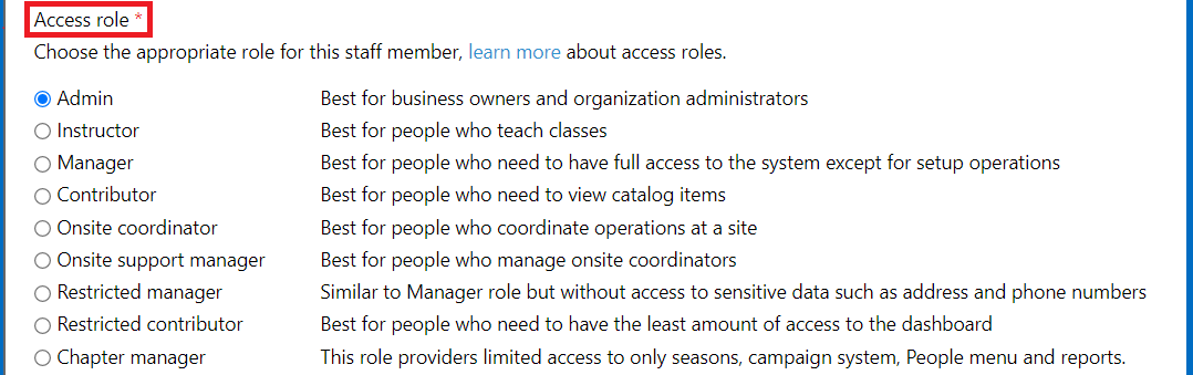 choose staff access role
