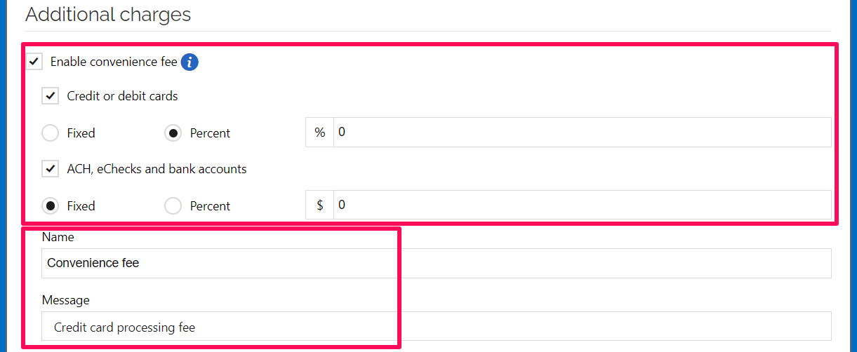 convenience fee setting