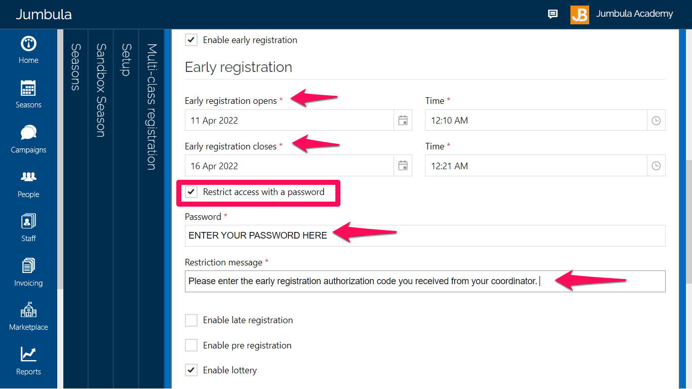 early registration_check box