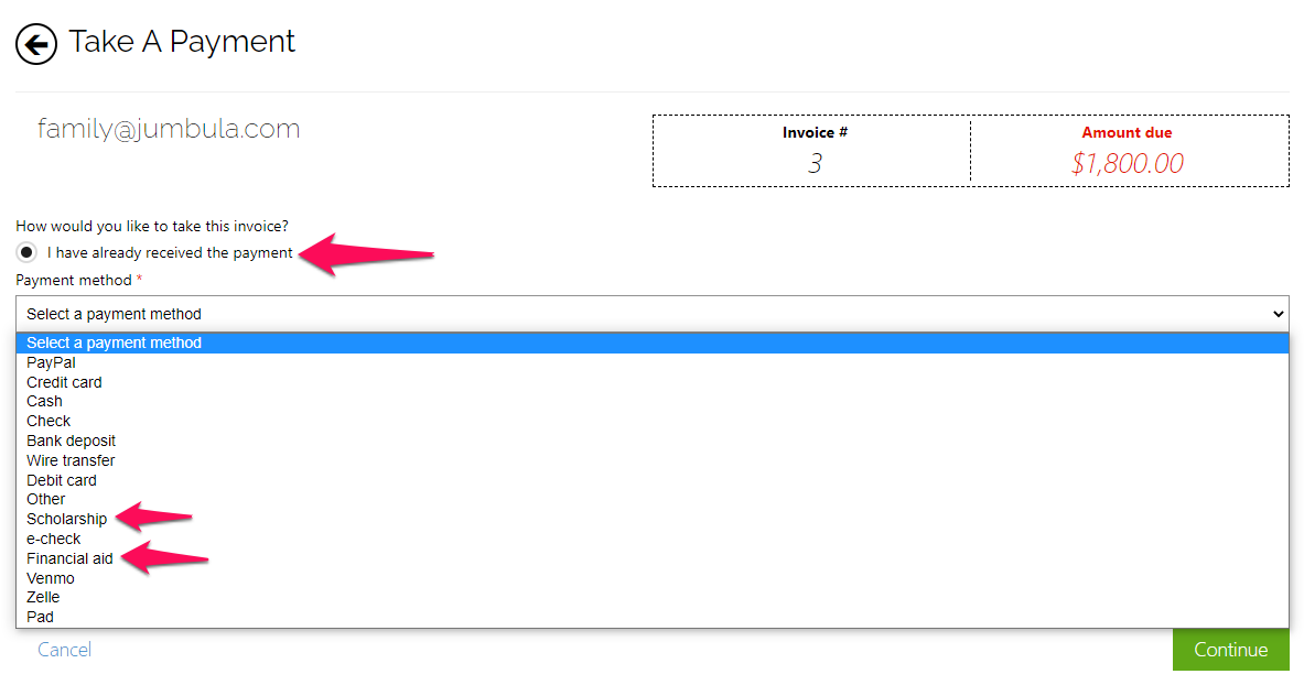 invoicing - scholarship choose